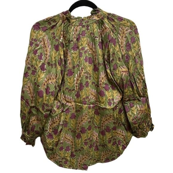 Clara The Label Blouse Size Medium NWT Green Floral Boho Cotton Blend Top - Picture 5 of 8